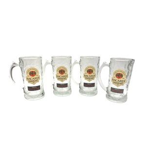 Set of 4 Bacardi Oakheart Spiced Rum Dimpled Clear Glass Mug Barware Made in USA